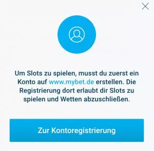 Unser mobiler Screenshot zeigt wie Mybet von Mybet Slots zu Mybet Sportwetten weiterleitet. Casino-Spieler registrieren sich auf Mybet Slots über Mybet Sportwetten. 