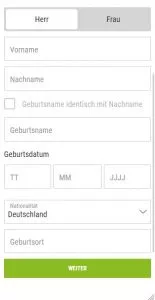 Unser mobiler Screenshot zeigt den zweiten Schritt in der Registrierung auf Ladbrokes. Hier sind die persönlichen Daten anzugeben. 