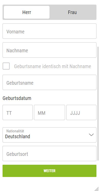 Unser mobiler Screenshot zeigt den zweiten Schritt in der Registrierung auf Ladbrokes. Hier sind die persönlichen Daten anzugeben.
