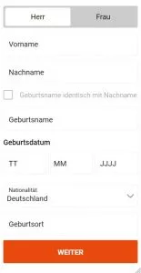 Unser mobiler Screenshot zeigt den zweiten Schritt in der Registrierung auf Partypoker. Hier müssen die persönlichen Daten angegeben werden. 