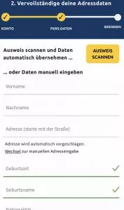 Unser mobiler Screenshot zeigt den zweiten Schritt in der Registrierung auf Sonnenspiele. Hier müssen deine Adressdaten angegeben werden. 