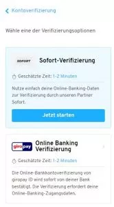 Unser mobiler Screenshot zeigt den letzten Schritt in der Registrierung auf Wunderino. Verifizierungsoptionen stehen durch SOFORT und giropay zur Verfügung. 