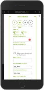 Mobiler Screenshot: Lapalingo Registrierung Schritt 4
