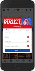 Mobiler Screenshot: Löwen Play Registrierung Schritt 1