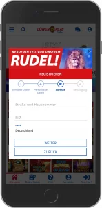 Mobiler Screenshot: Löwen Play Registrierung Schritt 4