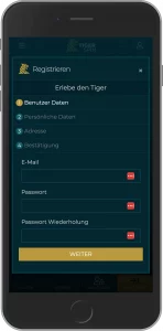 Mobiler Screenshot: Tigerspin Registrierung Schritt 2