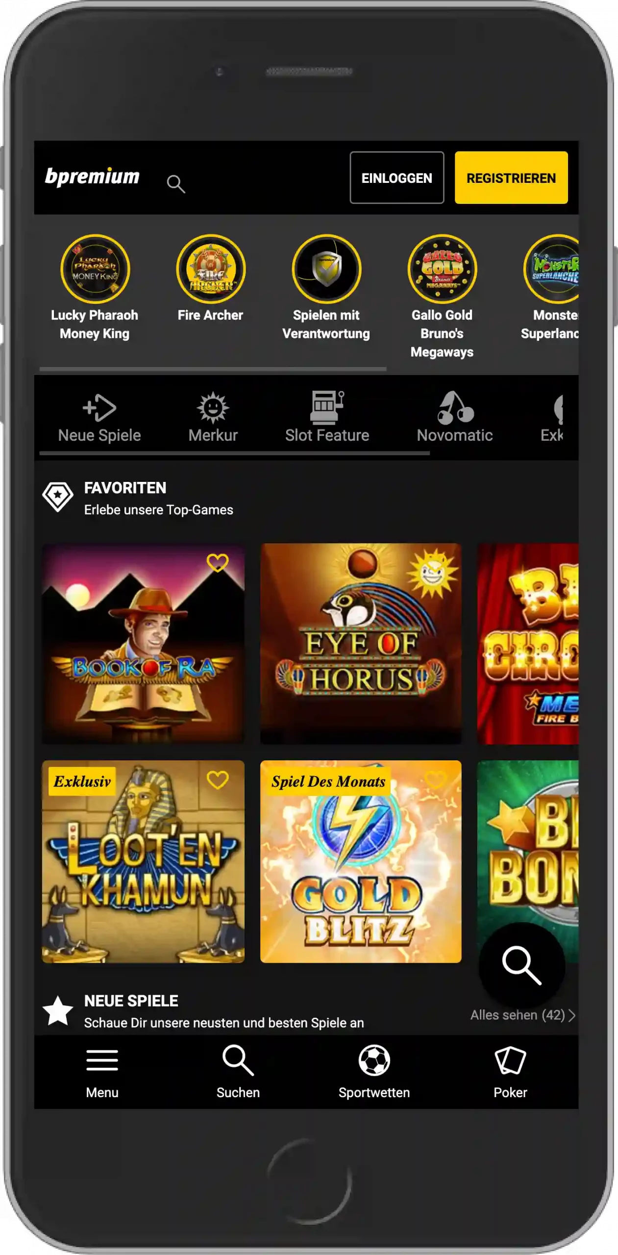Mobiler Screenshot: bpremium Slots Registrierung Schritt 1