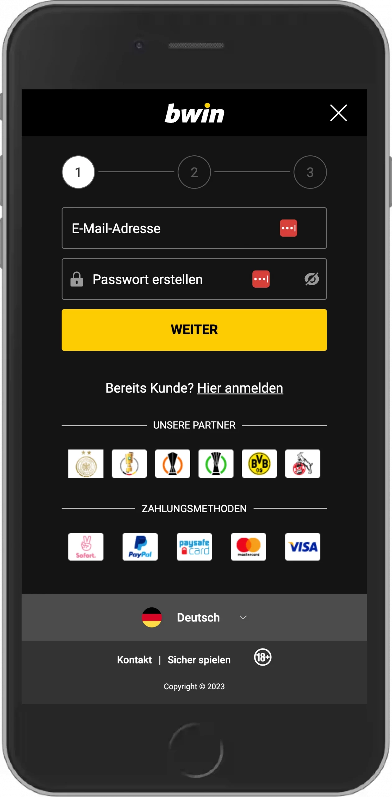 bwin Registrierung Schritt 2