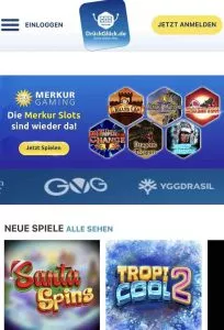 Unser mobiler Screenshot zeigt die Startseite von DrückGlück.