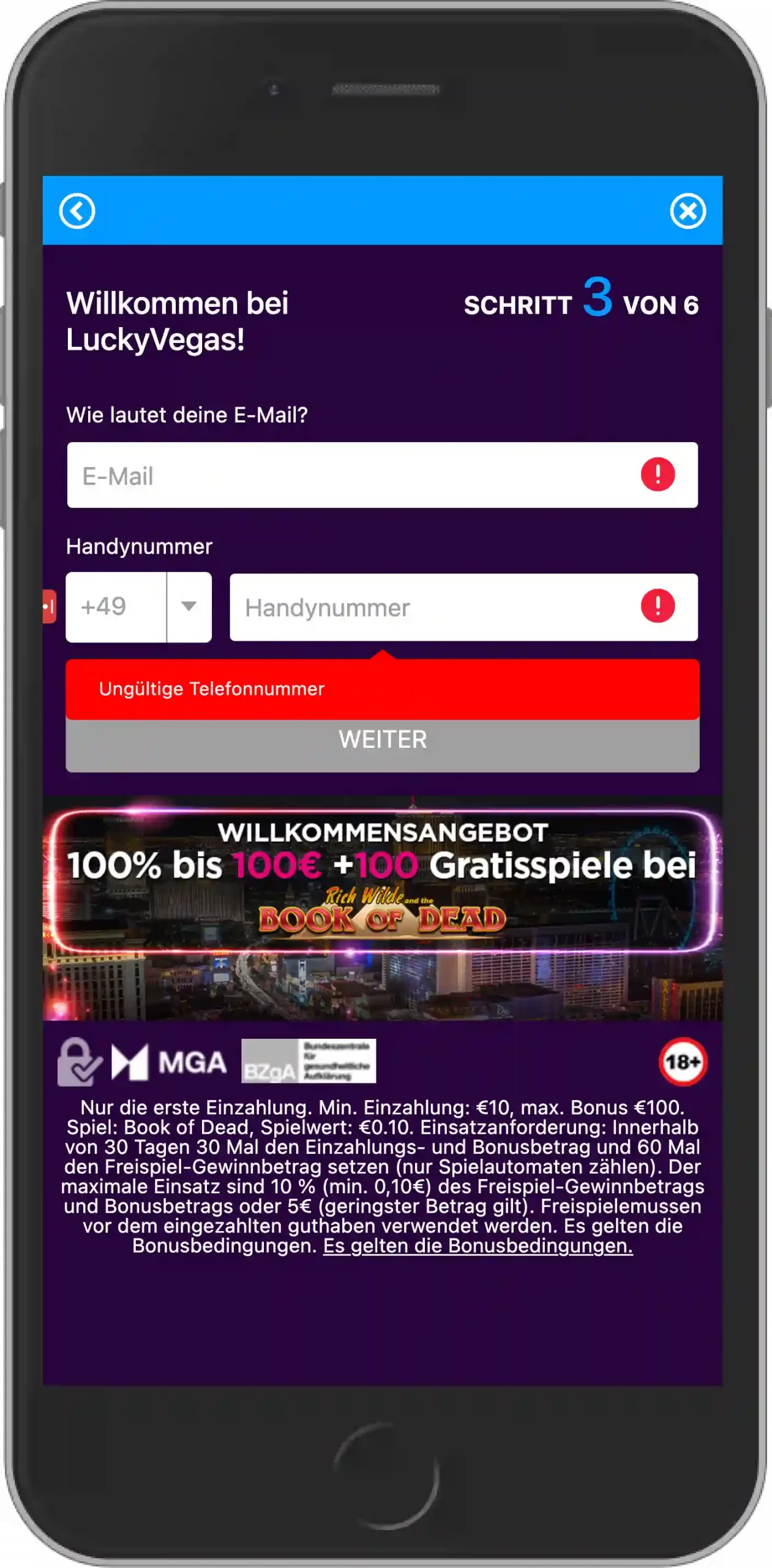 Lucky Vegas Registrierung Schritt 3