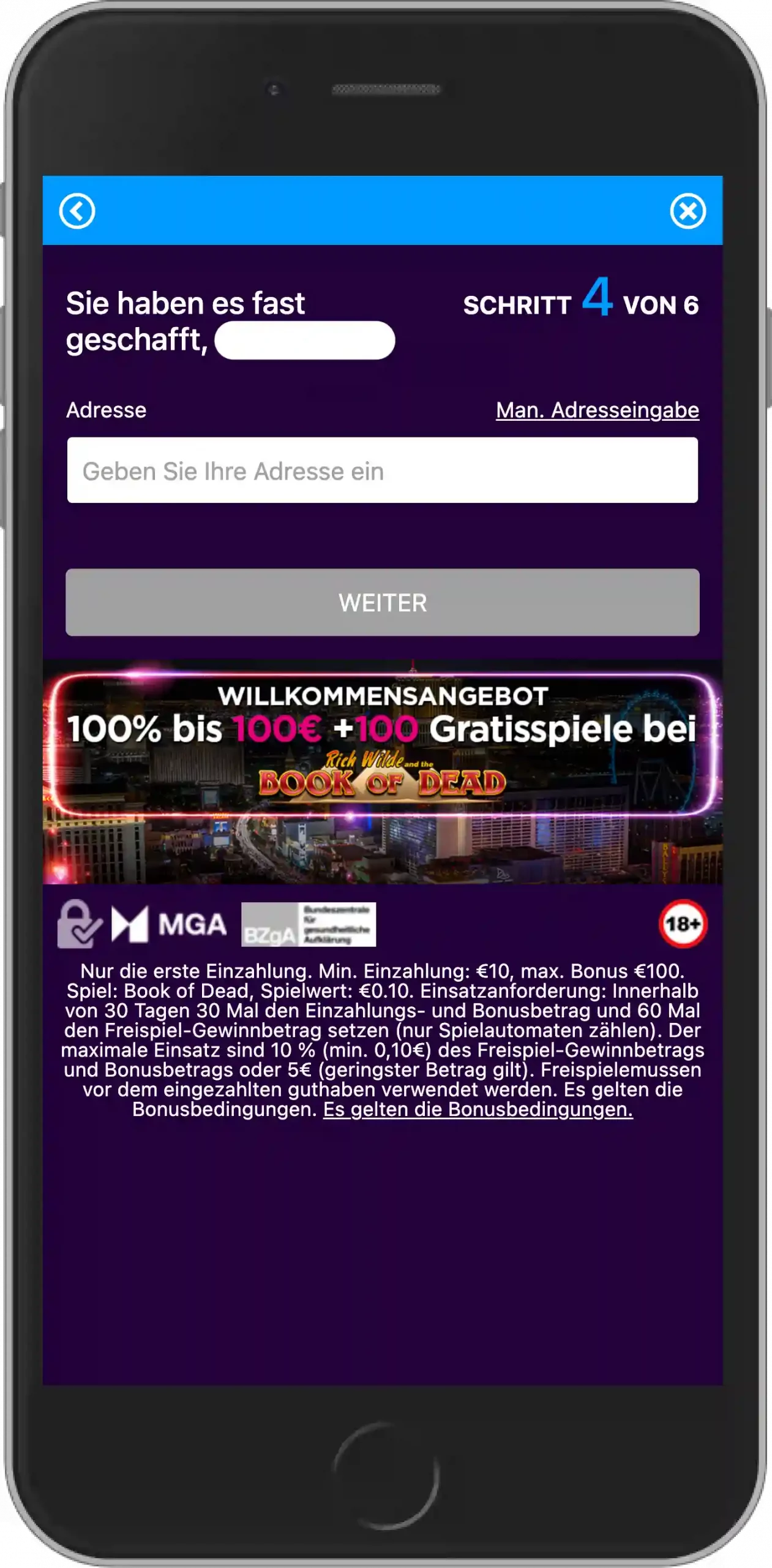 Lucky Vegas Registrierung Schritt 4