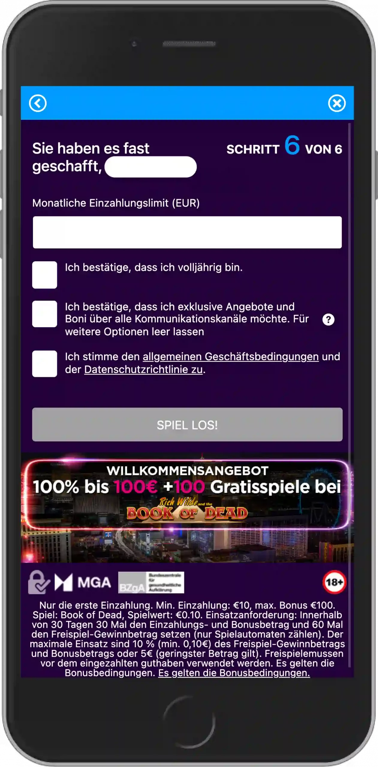 Lucky Vegas Registrierung Schritt 6