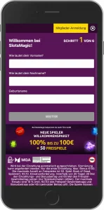 SlotsMagic Registrierung Schritt 1