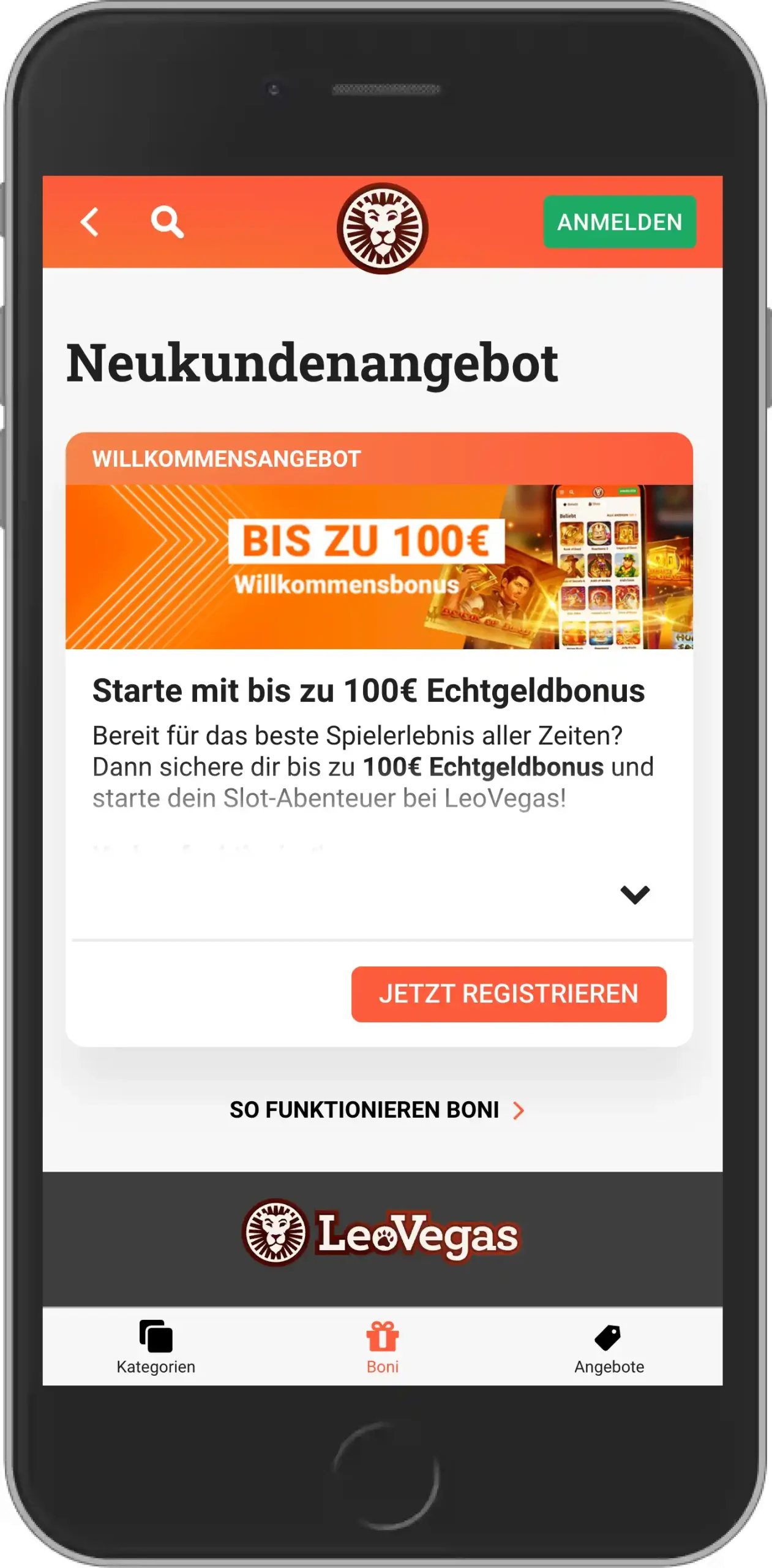 LeoVegas Bonus - Mobile Ansicht