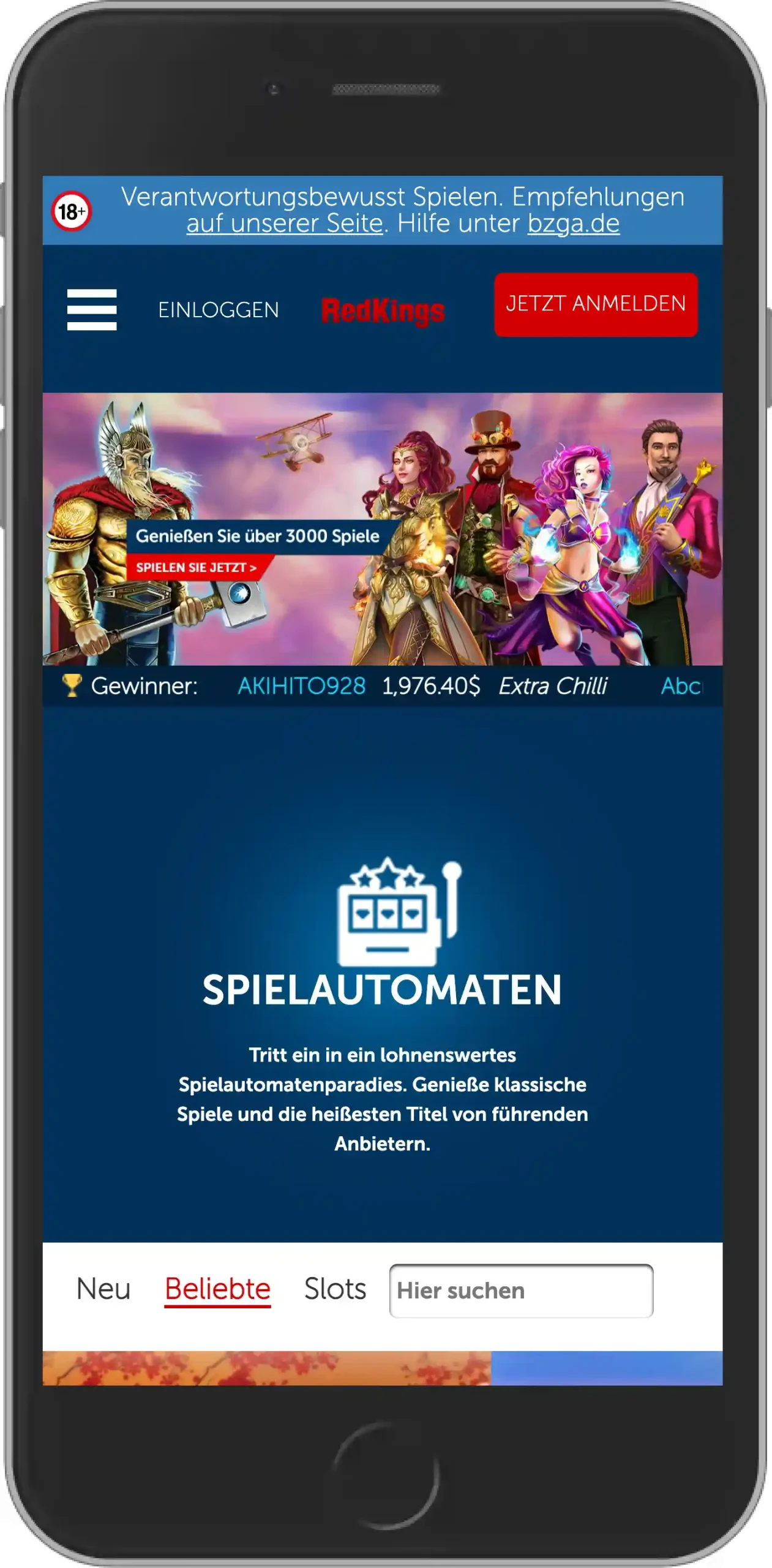 RedKings Casino Spiele - Mobile Ansicht