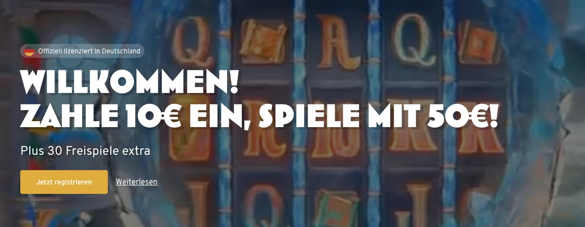 Bei Wunderino zahlst du 10€ ein und spielst mit 50€