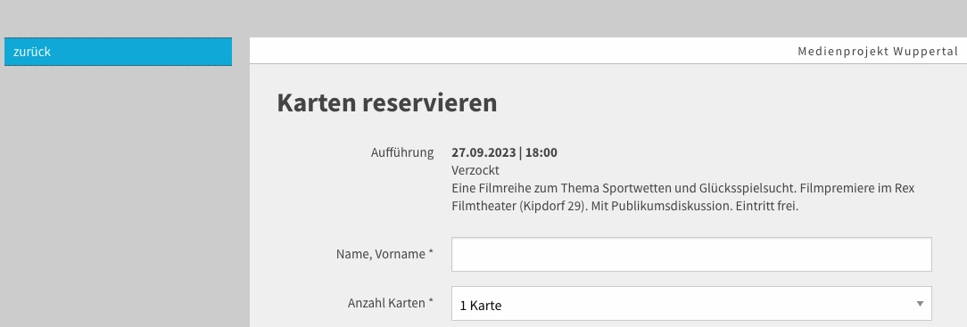 Karten reservieren für die Filmreihe "Verzockt" im Rahen des Aktionstag Glücksspielsucht